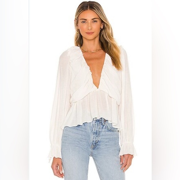 Free People Tops - Free People Daia Top French Vanilla open back crinkle long sleeve ruffle top XS